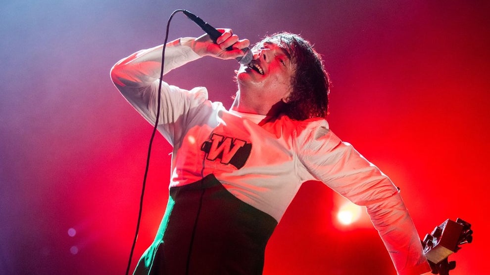 My Chemical Romance lead vocalist Gerard Way performs at the Kia Forum in Inglewood, Tuesday, Oct. 11, 2022. (Allen J. Schaben / Los Angeles Times via Getty Images)