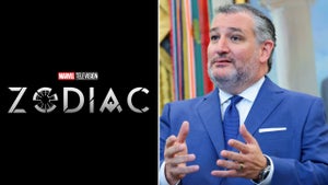 "Zodiac" Logo (Marvel Studios); Ted Cruz (Photo by Anna Moneymaker/Getty Images)