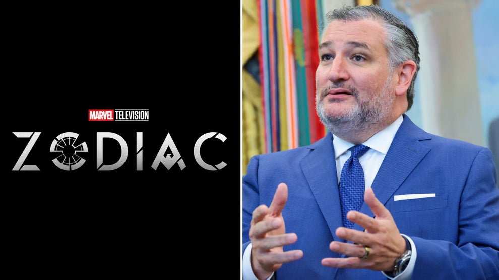 "Zodiac" Logo (Marvel Studios); Ted Cruz (Photo by Anna Moneymaker/Getty Images)