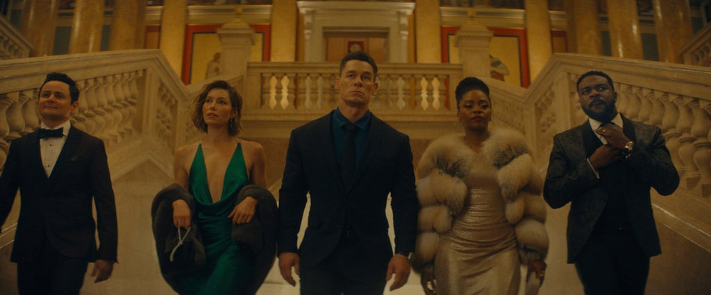 Arturo Castro, Jessica Biel, John Cena, Teyonah Parris e Sam Richardson in “Matchbox The Movie”"