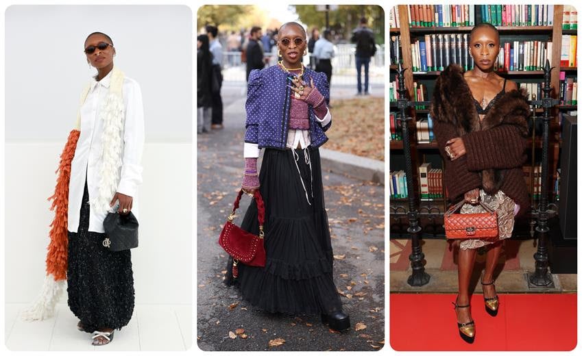 Cynthia Erivo at the Dior, Chloé and Valentino Spring 2027 shows. Source: Getty