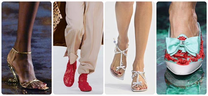 Left to right, Saint Laurent, Celine, Dior and Chanel Spring 2027 shoes. Source: Getty and Celine.
