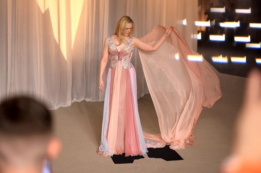 Elle Fanning wearing custom Valentino. Source: Getty