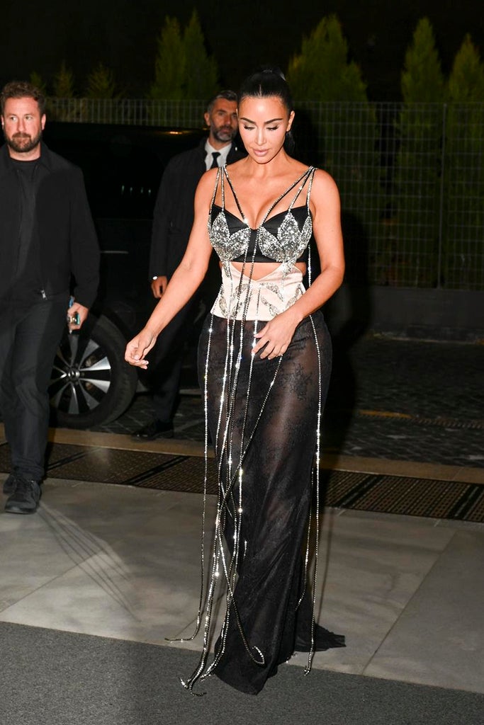 Kim Kardashian wearing Erdem leaving the Bulgari Hotel on Oct. 24, 2026 in Rome, Italy.  Source: Getty