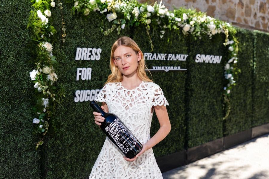 A model wearing the lace dress that inspired the bottle for the Frank Family Vineyards x Simkhai 2024 Napa Valley Cabernet Sauvignon. Source: Frank Family Vineyards