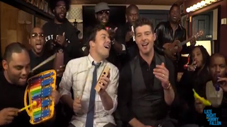 Jimmy Fallon and Robin Thicke Give ‘Blurred Lines’ the Kazoo-Banana-Cowbell Treatment (Video)