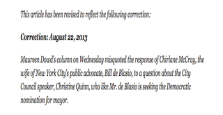 Maureen Dowd Misquote Spawns Big NYT Print Correction
