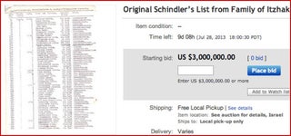 Original Schindler’s List Up for Auction on eBay for $3M+